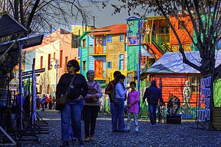 Brightly painted houses and local artists selling their work Buenos Aires - La Boca - Caminito - 200807i.jpg