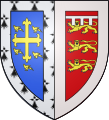 Arms of Thomas Holland, 1st Duke of Surrey, 3rd Earl of Kent (first son of Thomas Holland, 2nd Earl of Kent): Attributed arms of King Edward the Confessor differenced by a bordure ermine impaling the royal arms of Edmund of Woodstock, 1st Earl of Kent