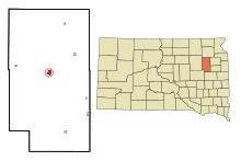 Contea di Clark South Dakota Aree costituite e non costituite in società Clark Highlighted.svg
