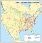 Το κύριο σιδηροδρομικό δίκτυο της Βορείου Αμερικής, χάρτης του 2006