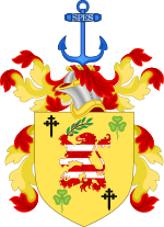 Clinton's coat of arms, granted by the Chief Herald of Ireland in 1995 Coat of Arms of Bill Clinton.svg