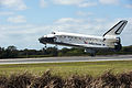 Space Shuttle Discovery lands for the final time, at the Shuttle Landing Facility on 9 March 2011.