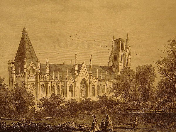 The Church of Our Lady of Laeken in 1872. Note the missing spire.