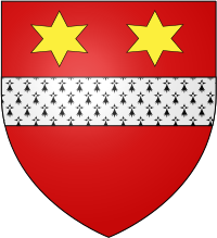 Arms of the Craufurds of Lefnoreis:Gules, a fess ermine, in chief two stars or. Crawford of Lochnorris arms.svg