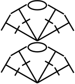 Schematic of a crochet fan stitch, in international symbols. Crochet fan.svg