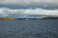 Entrance to the Cromarty Firth, with oil rigs behind