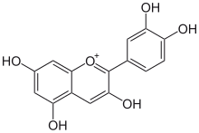Chemical structure of cyanidin, an anthocyanidin Cyanidin.svg