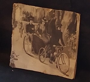 Rickshaw erako ibilgailua, Nafarroan erabilia 20. mende hasieran, Nafarroako Erresumako Museo Etnografikoan. Detaileko irudian nola tiratzen zen ikusten da, trizikloz edo bizikletaz kasu honetan.