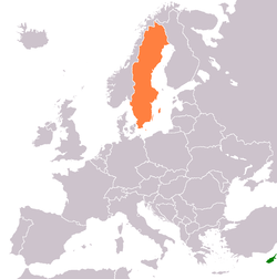 Mapa označující umístění Kypru a Švédska