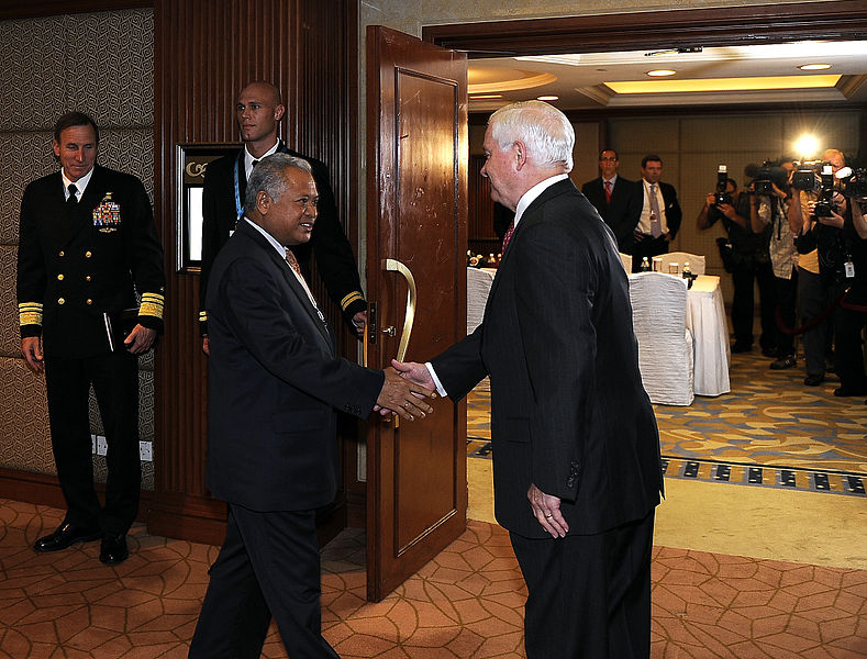 File:Defense.gov News Photo 100604-F-6655M-001 - Secretary of Defense Robert M. Gates welcomes Indonesian Minister of Defense Purnomo Yusgiantoro prior to a bi-lateral meeting at the 9th.jpg