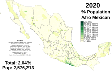 Distribution of afro descendant people in Mexico, 2020.svg
