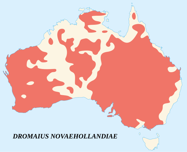 The Emu inhabits the areas shown in pink.