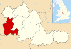 Dudleyn sijainti Englannissa ja Länsi-Midlandsissa.