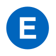 Viereckiges Liniensymbol mit dem weißen Buchstaben E in blau gefülltem Kreis