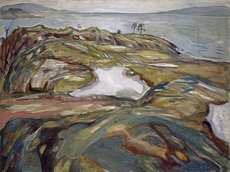 File:Edvard Munch, 1918, Coastal Landscape, oil on canvas, 120.9 x 160 cm, Kunstmuseum Basel.jpg