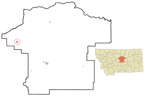 Fergus County Montana Incorporated and Unincorporated areas Denton Highlighted.svg