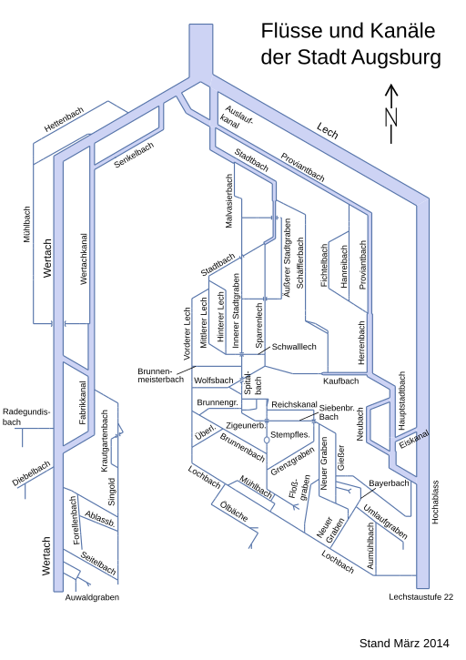 Flüsse und Kanäle in Augsburg. Weltkulturerbe: Augsburgs historische Wasserwirtschaft