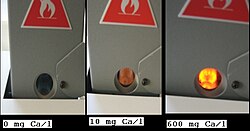 A flame during the assessment of calcium ions in a flame photometer Flame photometry calcium.jpg