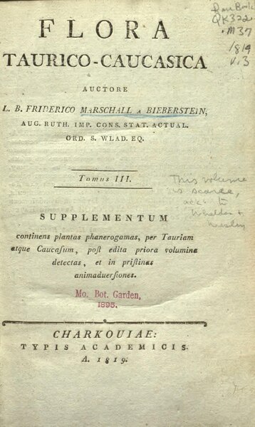 File:Flora taurico-caucasica exhibens stirpes phaenogamas - in Chersoneso Taurica et regionibus caucasicis sponte crescentes - auctore L.B. Friderico Marschall a Bieberstein. (IA mobot31753002701768).pdf