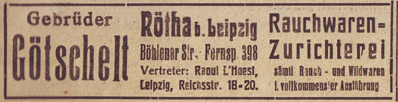 File:Gebrüder Götschelt, Rauchwaren-Zurichterei, Rötha bei Leipzig (Anzeige 1922).jpg