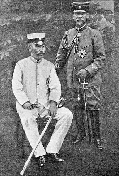 Gensui Count Terauchi Masatake(left) with General Kodama Gentarō(right).