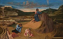 喬瓦尼·貝利尼的《園中祈禱（英語：Agony in the Garden (Bellini)）》，81 × 127cm，約作於1465-1470年，自1863年起收藏[22]