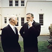 Gorton with William McMahon shortly after the unsuccessful leadership challenge in 1969. Gorton and McMahon.jpg