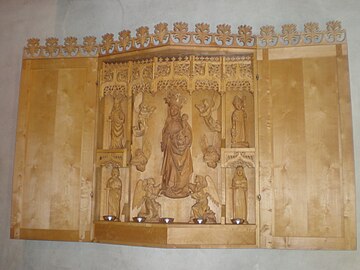 Kopia av det gamla altarskåpet. Originalet finns på Statens Historiska Museum