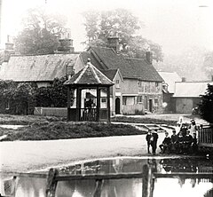 Looking across the village pond toward the Pump and what is now the Green Man Public House (around 1900)