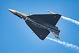 Tejas (SP-07) of No. 45 Squadron IAF Flying Daggers in inverted flight