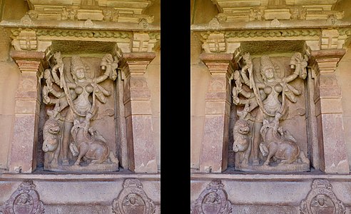 Mahishasuramardini sculpture on outer wall