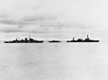 HMNZS Leander (75), USS Chicago (CA-29) and USS Niagara (PG-52) at anchor off Suva in February 1942 (80-G-7293).jpg