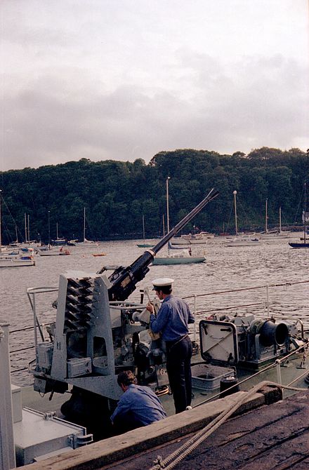 Bofors gun on the Ley-class minehunter HMS Isis (1978)
