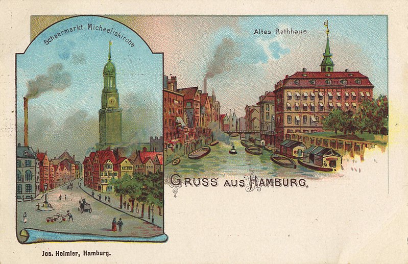 File:Hamburg, Hamburg - Schaarmarkt, Michaeliskirche; Altes Rathaus (Zeno Ansichtskarten).jpg