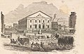 1852 engraving of Haymarket Square, with hay wagons. At rear is the Boston and Maine Railroad Depot, built in 1845.