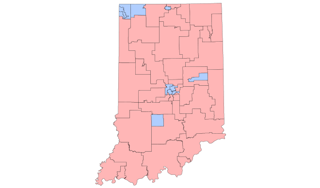 Map of current (March 2021) partisan composition of legislative districts for state senate:   Republican senator   Democratic senator