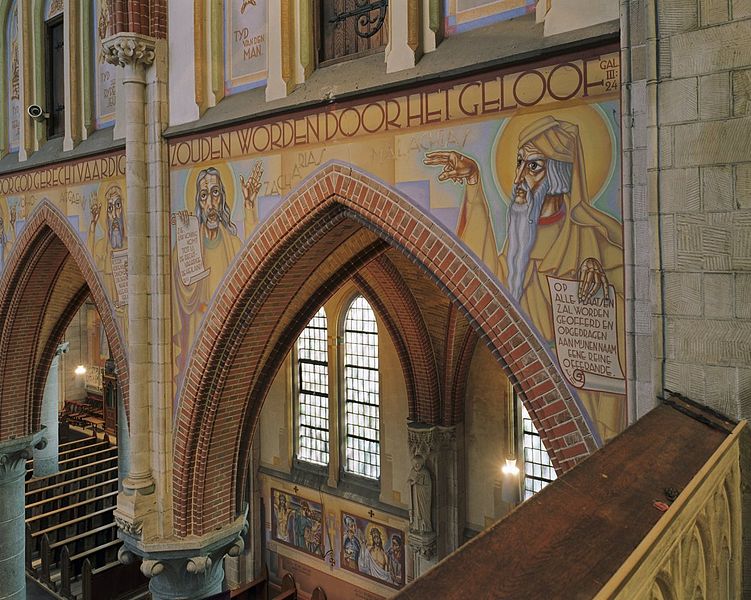 File:Interieur, schip, muurschildering Zacharias en Malachias, gezien vanaf het orgelbalkon - Cuijk - 20341925 - RCE.jpg