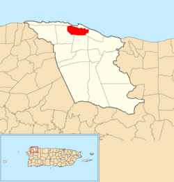 Изабела муниципалитетіндегі Изабеланың баррио-пуэблоның орналасқан жері қызыл түспен көрсетілген
