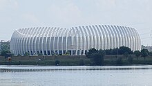 View of the arena from Lake Jarun (July 2016) Jarun 20160702 5087 (cropped).jpg