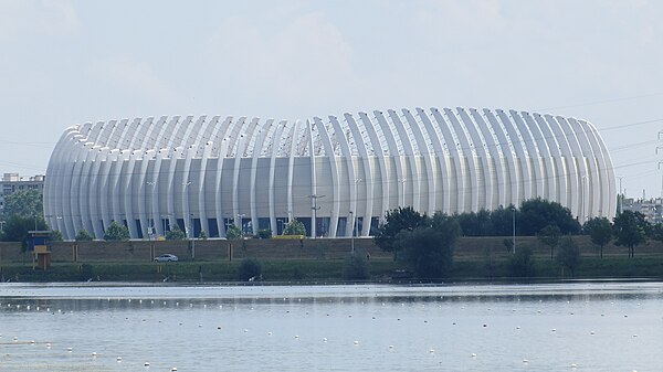 View of the arena from Lake Jarun (July 2016)