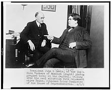 President John L. Lewis, of the United Mine Workers of America (right) photographed today at the Capitol, talking over the coal situation with Representative Nolan, Chairman of the Labor Committee of the House of Representatives, 1922 April 3 Jlewis-cph3c20320.jpg