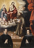 注文者の2人の肖像画と聖母子、アッシジのフランチェスコ、(工房の作品)