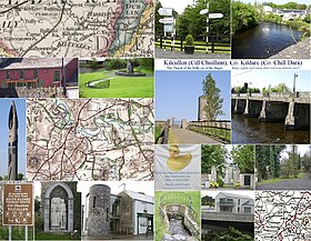 Kilcullen images, including 18th- and 19th-century maps, Liffey, charity cafe and bookshop, round tower at Old Kilcullen, The Bridge, The Spout, Dun Ailinne memorial, Portlester Monument, credit union Kilcullen Card1of4.jpg