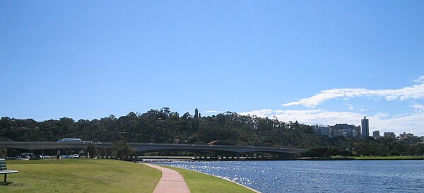 Kings Park from South Perth, overlooking the Narrows Bridge