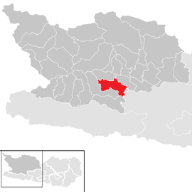 Poloha obce Kleblach-Lind v okrese Spittal an der Drau (klikacia mapa)