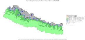 Köppen climate classification map for Nepal for 1980–2016