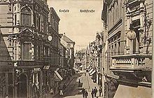 Postkarte von 1908 zeigt die Hochstraße wahrscheinlich Ecke Schwanenmarkt
