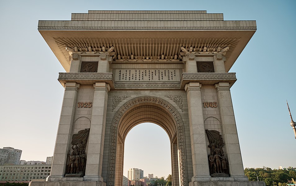 The Arch of Triumph in Pyongyang, the second tallest triumphal arch in the world, built in 1982 to commemorate the Korean resistance to Japan from 1925 to 1945