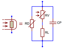 Approximation of a photoresistor. LDR equivalent schematic.png