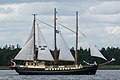 English: Skonnerten Jylland during Tall Ships’ Race 2019 at Langerak, the eastern part of Limfjord, near Hals.